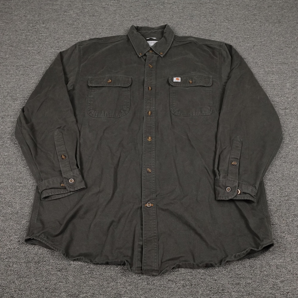 Carhartt Oakman Shirt Mens Large Green Long Sleeve Button Up Twill Workwear